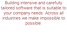 Building intensive and carefully tailored software that is suitable to your company needs. Across all industries we make impossible to possible.